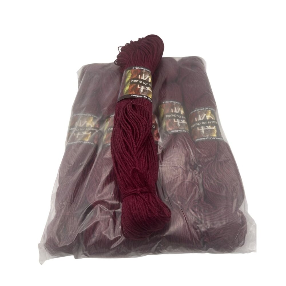 Lanaknits Hemp for Knitting Allhemp6 Yarn in Bordeaux Lot of 5 Skeins 100g Lot 3